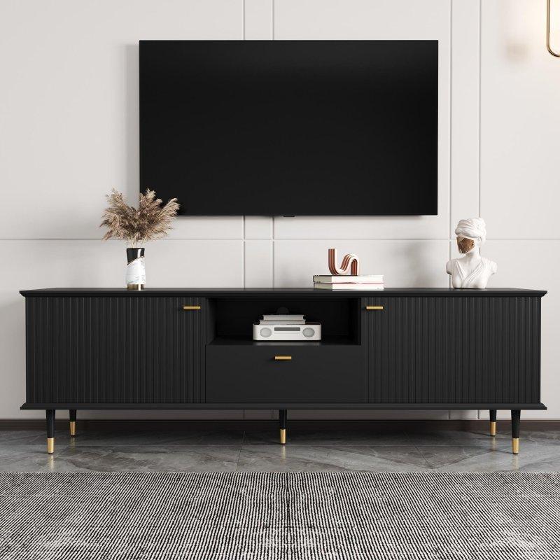 Modern Siyah Çizgili Metal Ayaklı 170 cm TV Sehpası