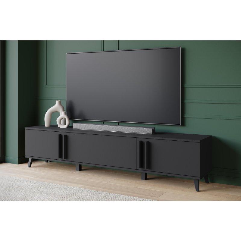 Modern Siyah Endüstriyel Ahşap TV Ünitesi 180 cm