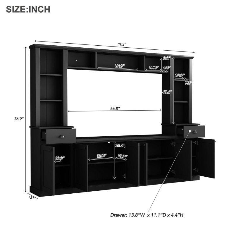 Modern Siyah Endüstriyel Ahşap TV Ünitesi 262 cm