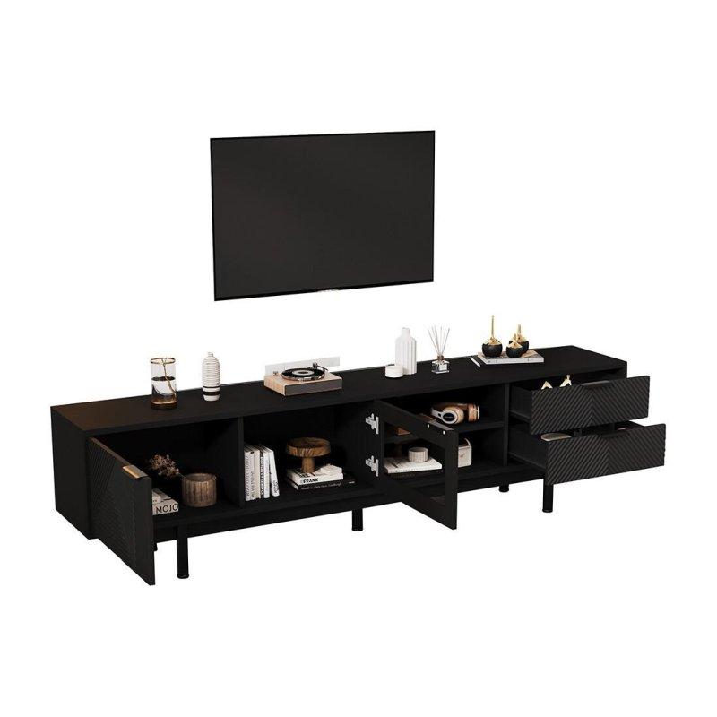 Modern Siyah Geniş TV Ünitesi 200 cm
