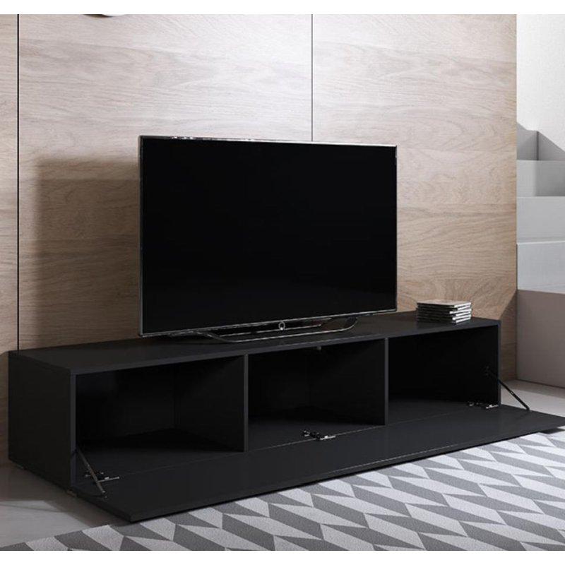 Modern Siyah Parlak Endüstriyel Ahşap TV Ünitesi 160 cm
