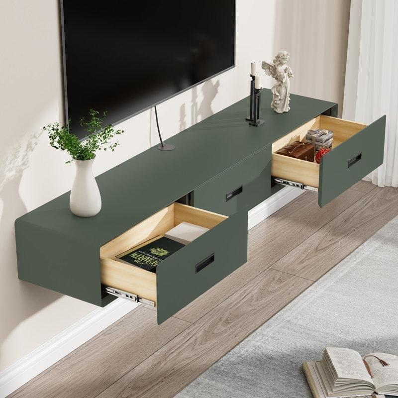 Modern Yeşil Duvara Monte TV Ünitesi 160 cm Üç Çekmeceli - 78346