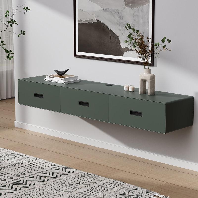 Modern Yeşil Duvara Monte TV Ünitesi 160 cm Üç Çekmeceli - 78346