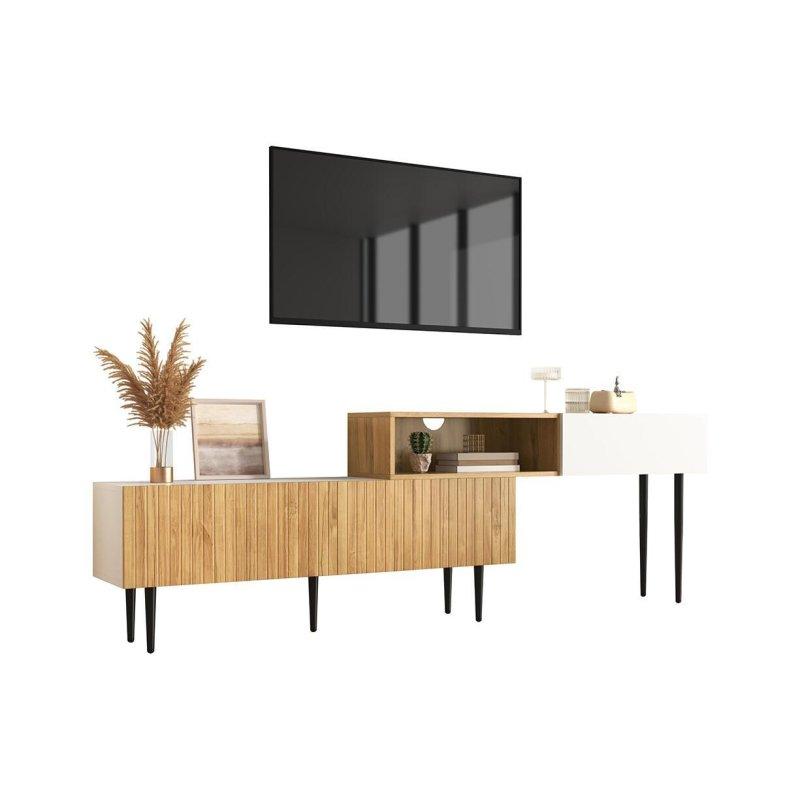 Modüler Ahşap Beyaz Mat TV Ünitesi 220 cm