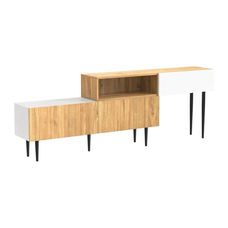 Modüler Ahşap Beyaz Mat TV Ünitesi 220 cm