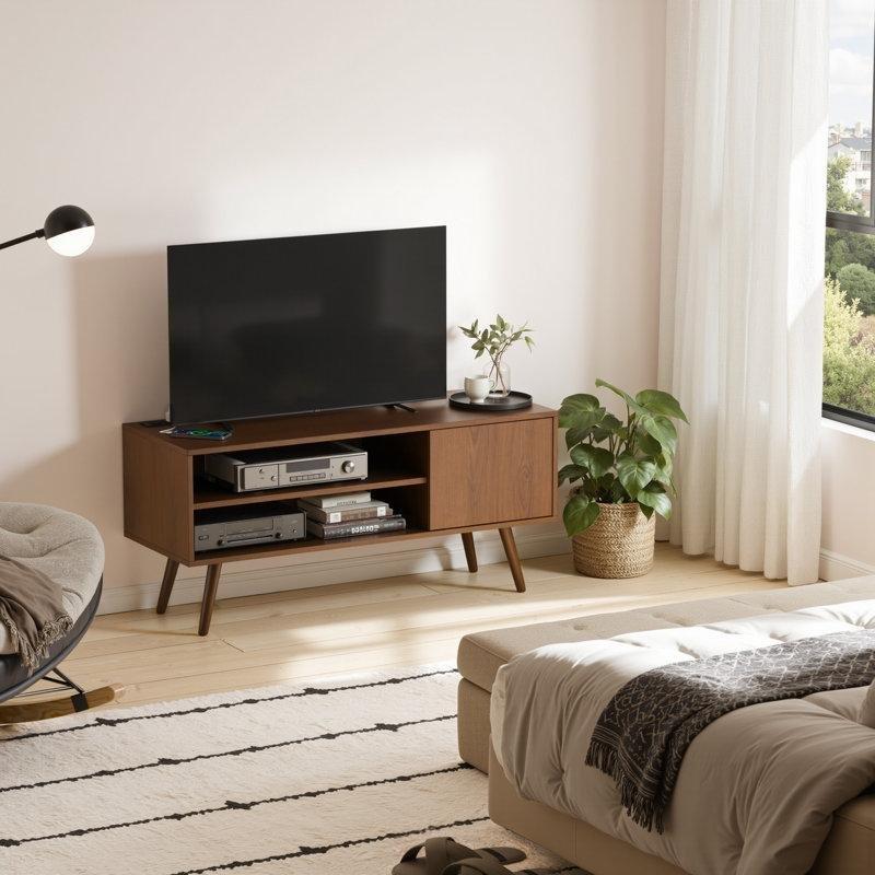 Orta Yüzyıl Modern Tasarımlı Kahverengi Ahşap Mini TV Ünitesi 110 cm - 80239