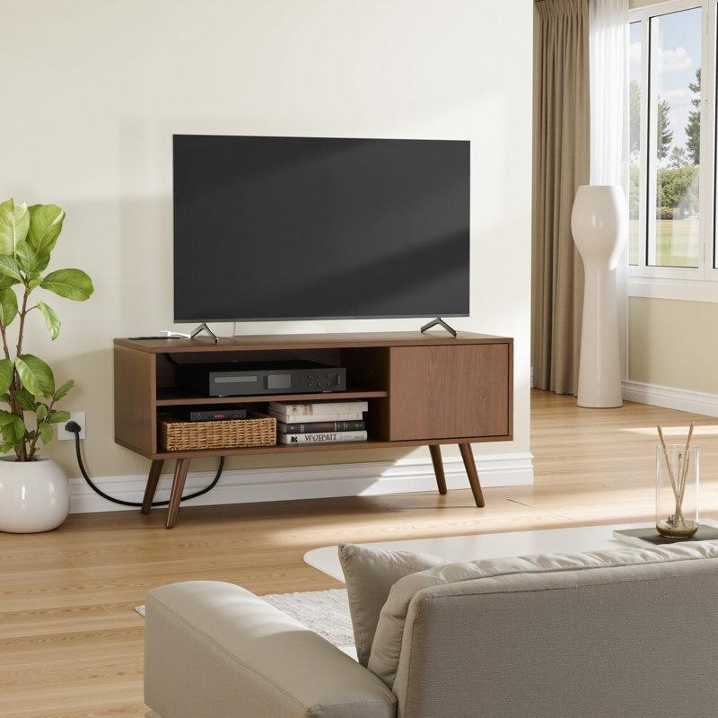 Orta Yüzyıl Modern Tasarımlı Kahverengi Ahşap Mini TV Ünitesi 110 cm - 80239