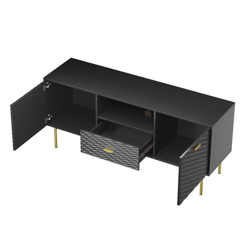 Orta Yüzyıl Tarzı Siyah Endüstriyel Ahşap TV Ünitesi 147x40x61 cm - 78289