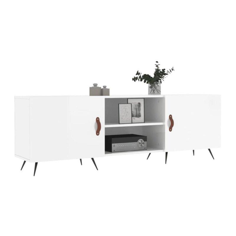 Parlak Beyaz Endüstriyel Ahşap TV Sehpası 150 cm