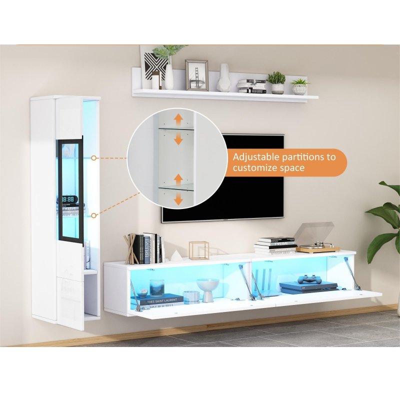Parlak Beyaz LEDli Modern TV Ünitesi Takımı 180 cm