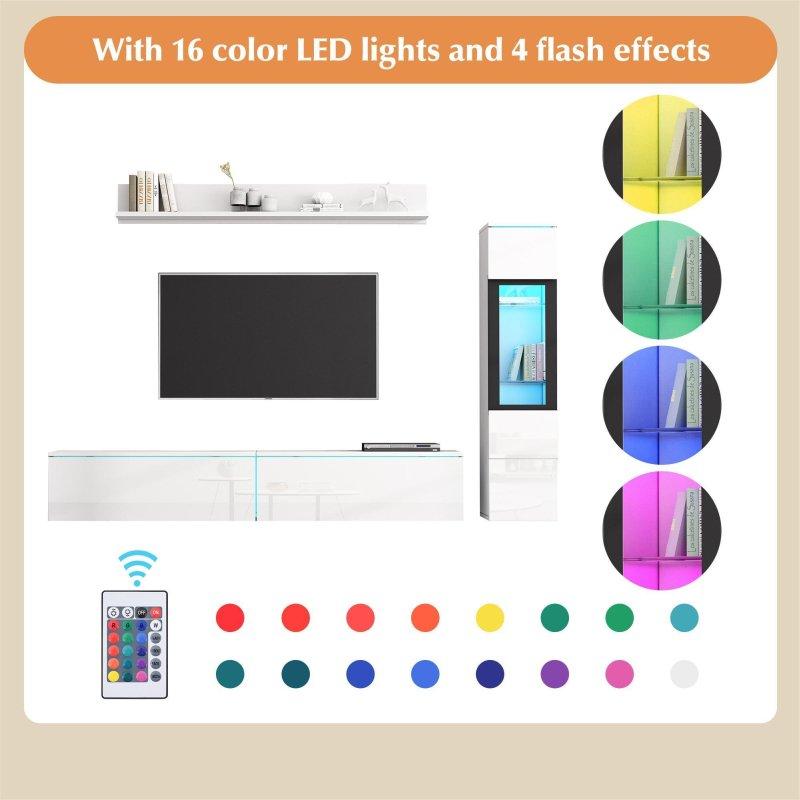 Parlak Beyaz LEDli Modern TV Ünitesi Takımı 180 cm