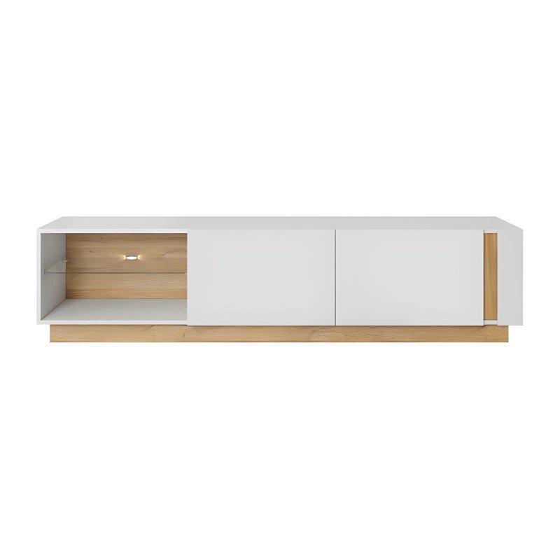 Parlak Beyaz ve Meşe Ahşap Modern TV Ünitesi 190 cm