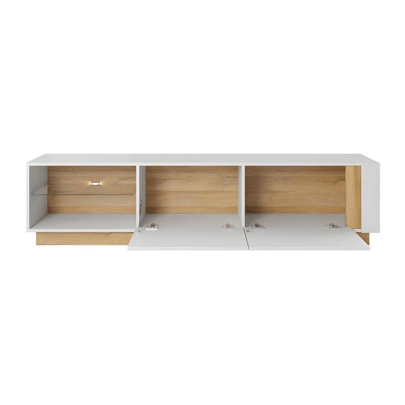Parlak Beyaz ve Meşe Ahşap Modern TV Ünitesi 190 cm