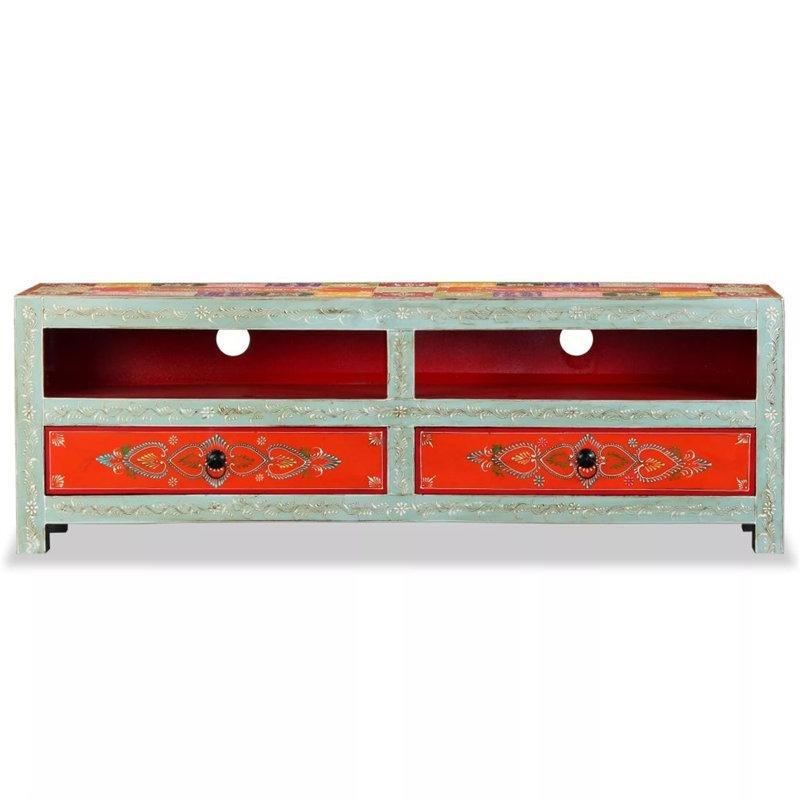 Renkli El Boyalı Mango Ağacı Bohem TV Ünitesi 120x30x40 cm
