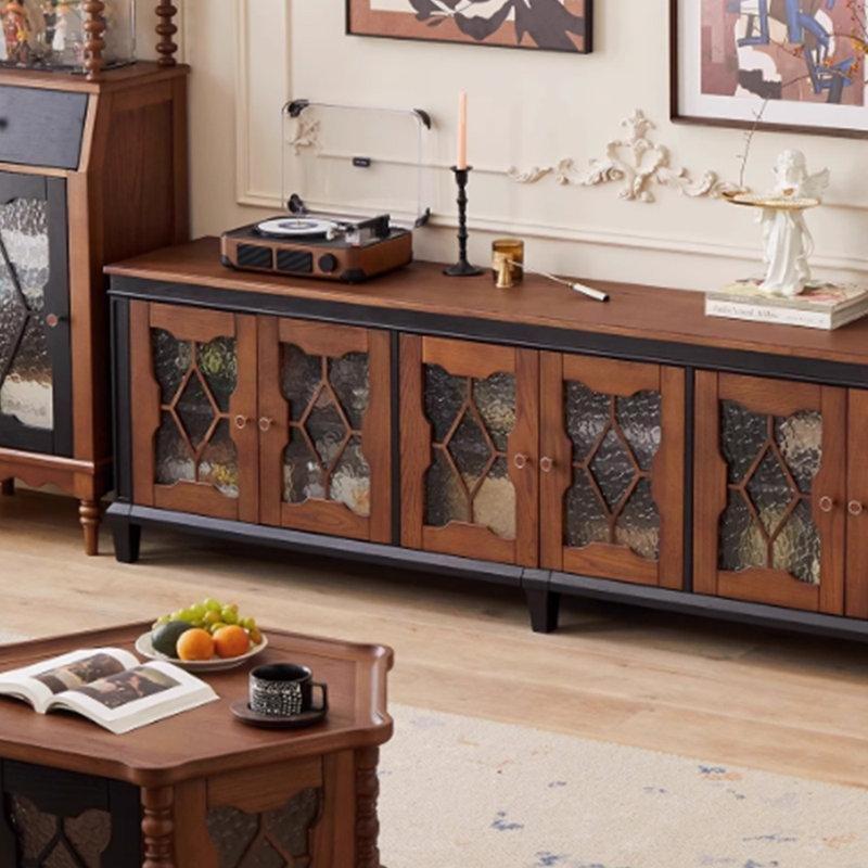 Retro Tasarımlı Kırmızı Meşe Ahşap TV Ünitesi ve Orta Sehpa Takımı - 79894