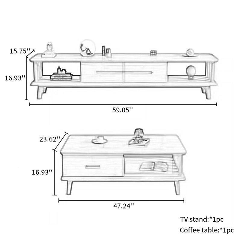 Rubberwood Katı Ahşap TV Ünitesi ve Orta Sehpa Takımı 160x40 cm - 79687