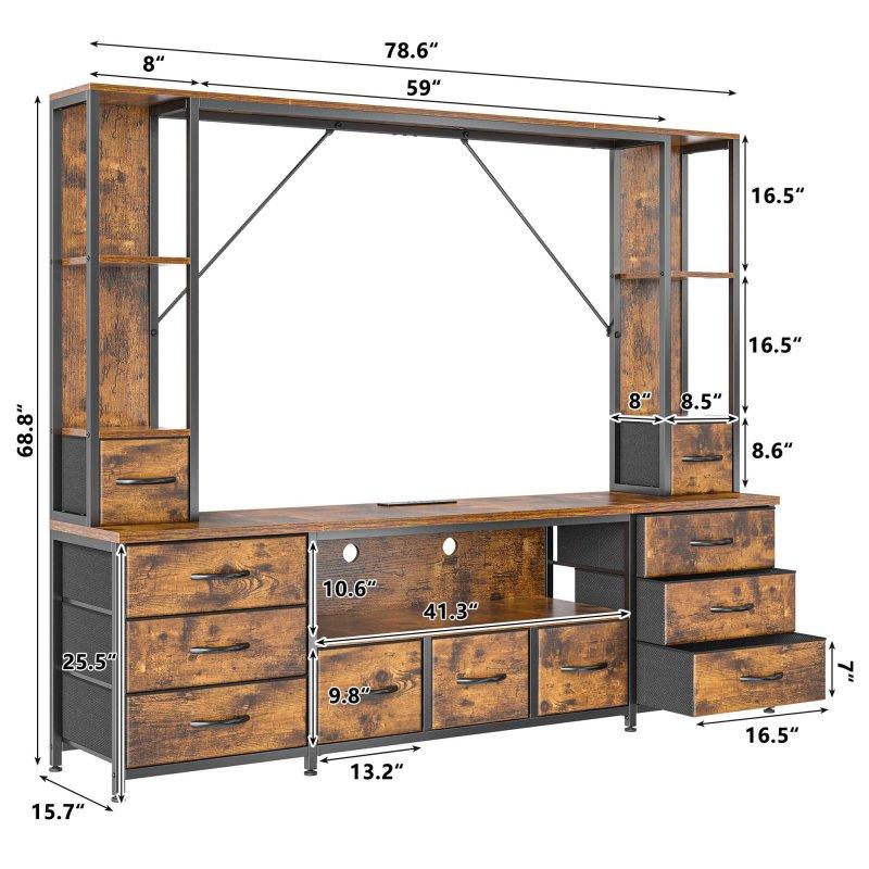 Rustik Ahşap Çok Fonksiyonlu 65 İnç TV Ünitesi