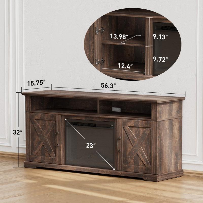 Rustik Ahşap Gri Şömineli 75 cm TV Ünitesi