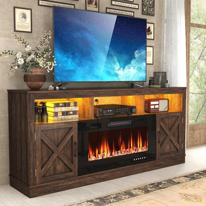 Rustik Ahşap Şömineli 80 İnç TV Ünitesi
