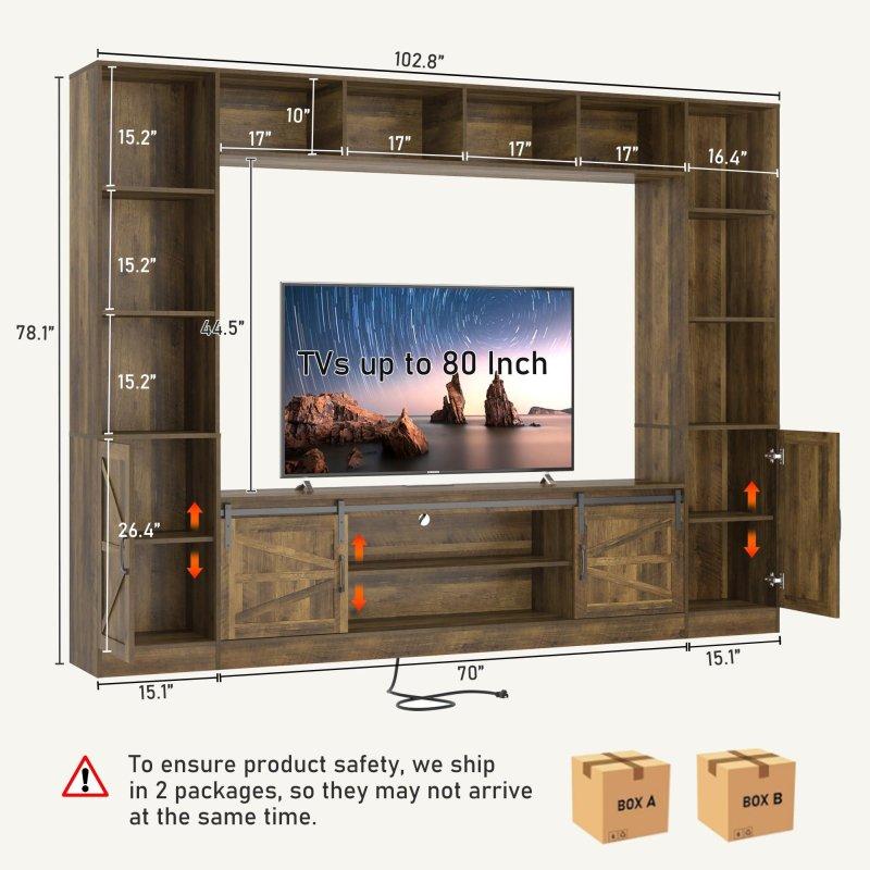 Rustik Ahşap Tonlarında Geniş Depolama Alanlı TV Ünitesi