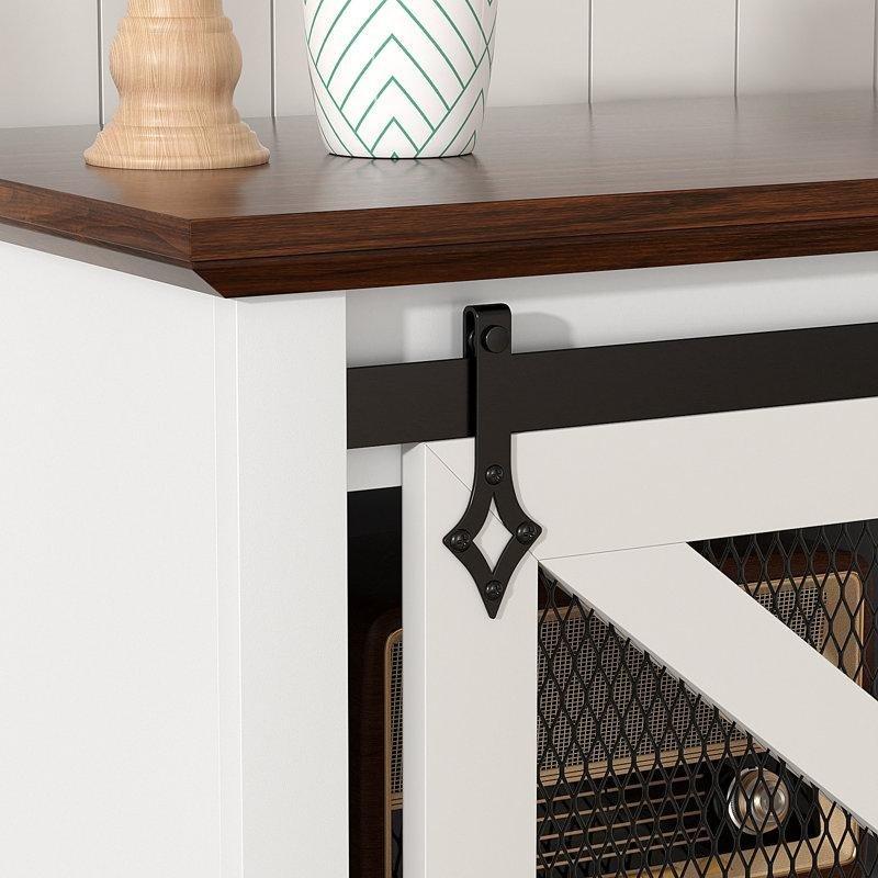 Rustik Beyaz Çift Sürgülü Kapılı Elektrikli Şömineli TV Ünitesi 152x37x72 cm