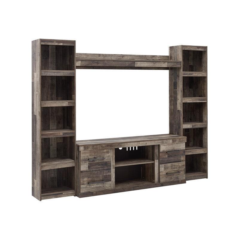 Rustik Çam Desenli Çok Parçalı 182 cm Kitaplıklı TV Ünitesi