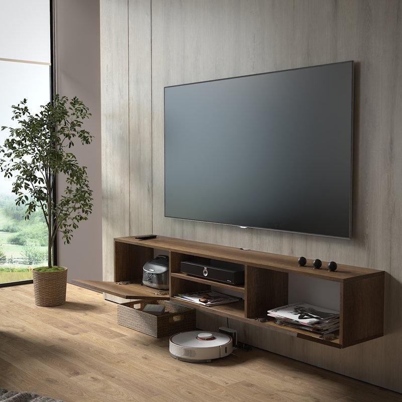 Rustik Ceviz Renkli Endüstriyel Ahşap Duvara Monte TV Ünitesi 180x30x30 cm - 78481