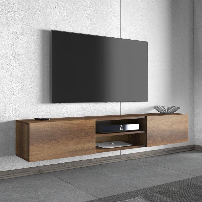 Rustik Ceviz Renkli Endüstriyel Ahşap Duvara Monte TV Ünitesi 180x30x30 cm - 78481