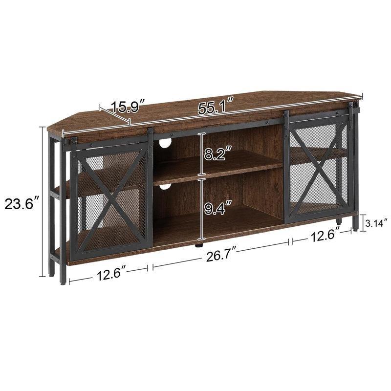 Rustik Endüstriyel Ahşap Köşe TV Ünitesi 140x40x60 cm Kapaklı Depolama
