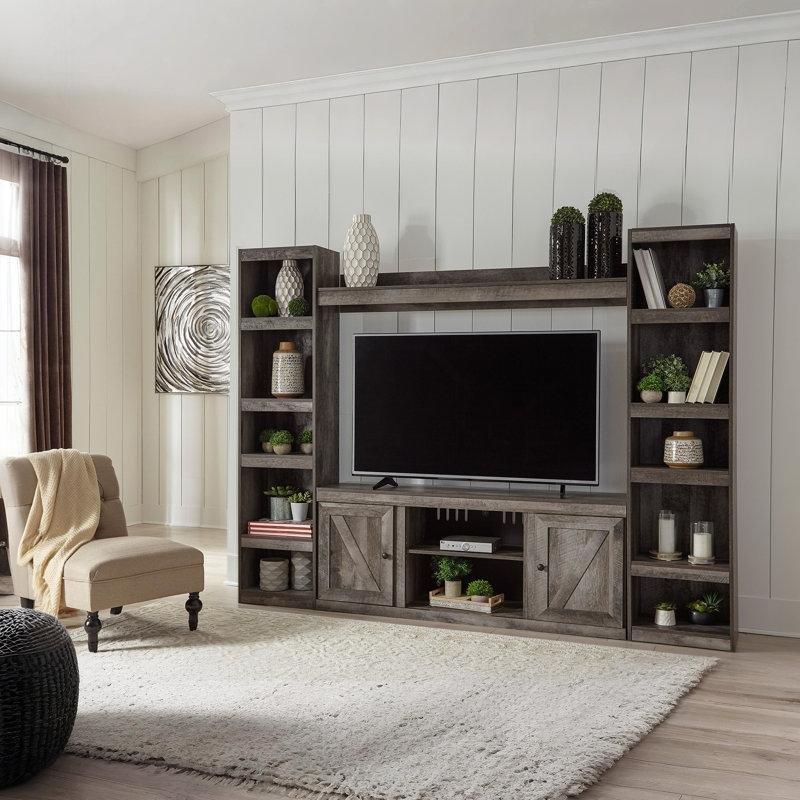 Rustik Gri Endüstriyel Ahşap Kitaplıklı TV Ünitesi 94 cm