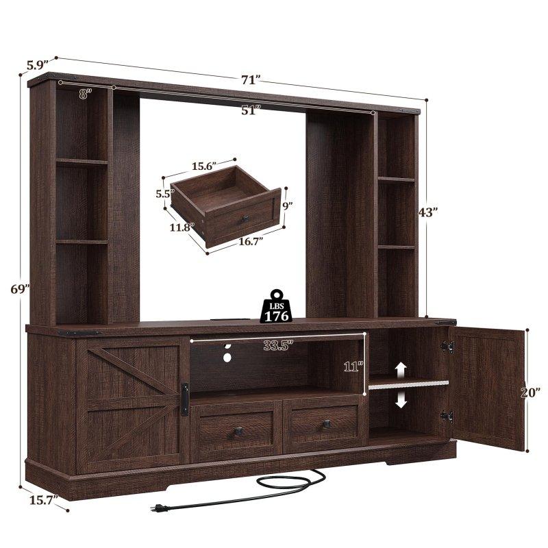 Rustik Kahverengi Çok Fonksiyonlu TV Ünitesi 180 cm