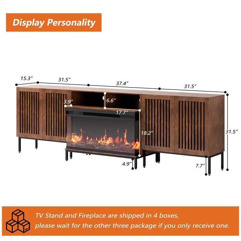 Rustik Kahverengi Endüstriyel Ahşap Şömineli 100 İnç TV Ünitesi