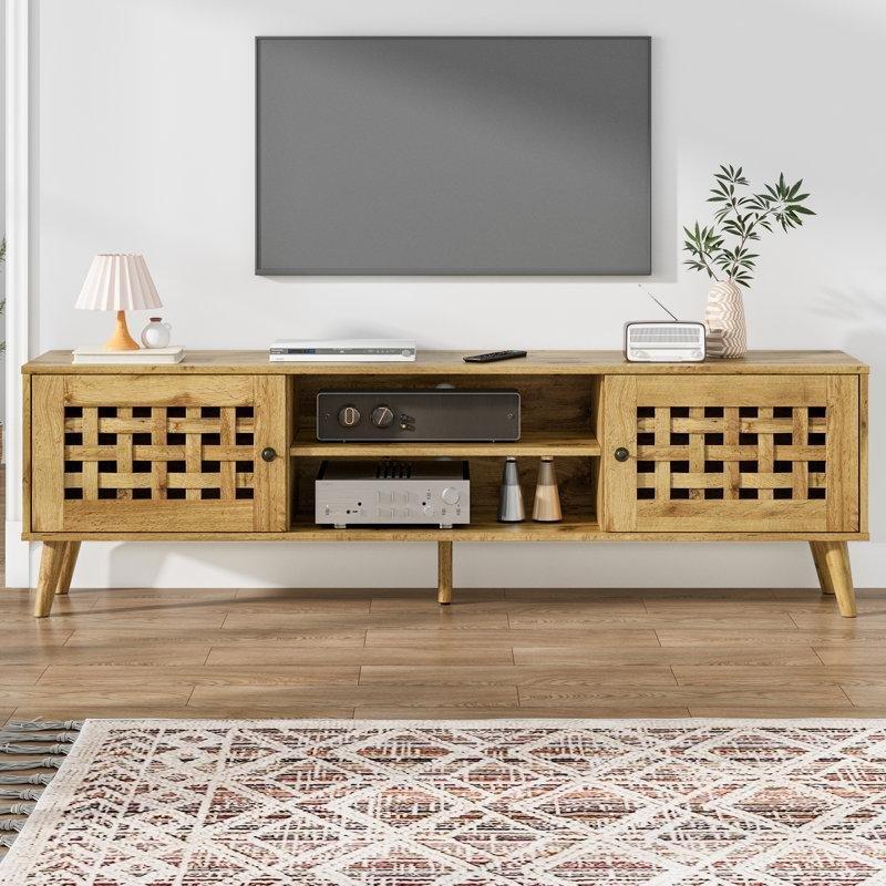 Sepet Dokulu Kapılı Ahşap Bohem TV Ünitesi 160x32x48 cm