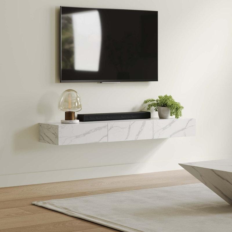 Sinterli Taş Kaplamalı Beyaz Duvara Monte TV Ünitesi Çekmeceli - 78523