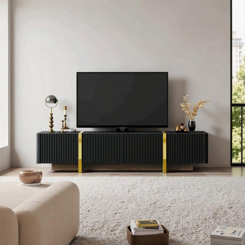 Siyah Altın Aksesuarlı Flüt Desenli 190 cm TV Ünitesi - 79351