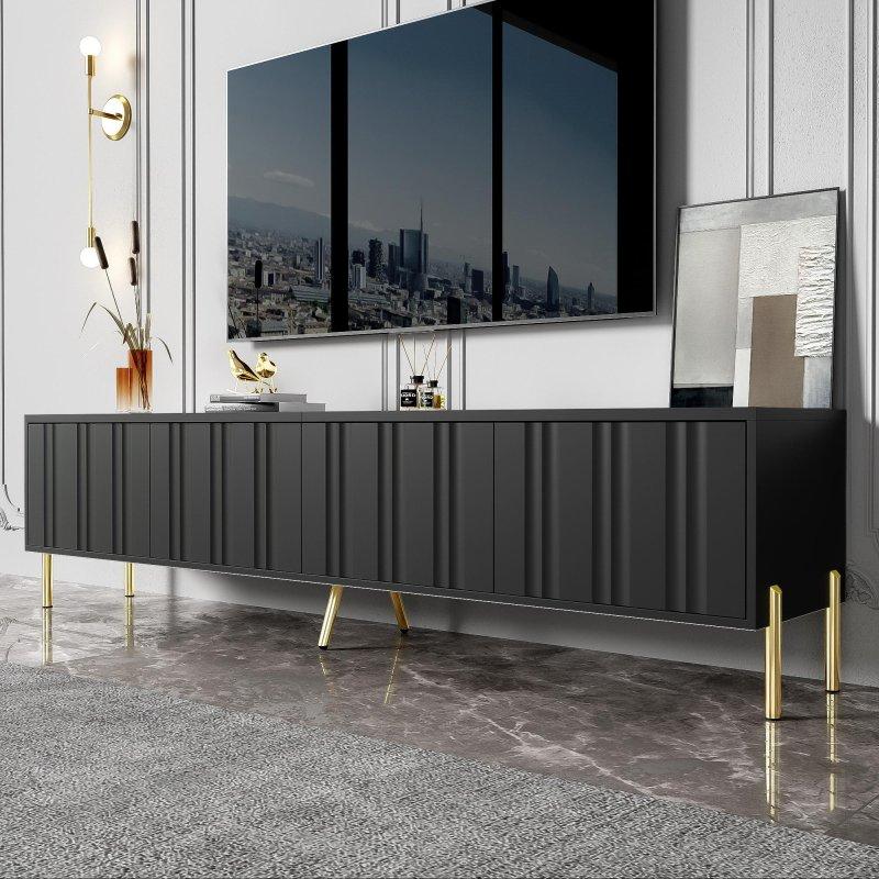 Siyah Altın Ayaklı Modern TV Sehpası 190 cm