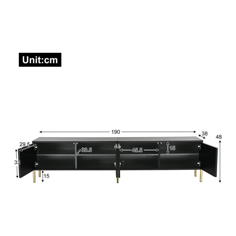 Siyah Altın Ayaklı Modern TV Sehpası 190 cm