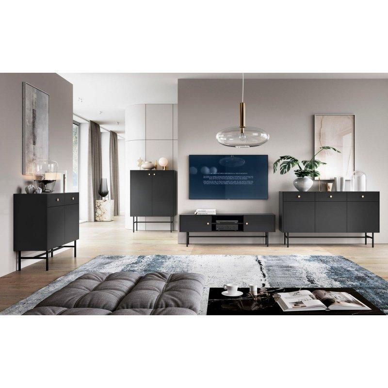 Siyah Altın Detaylı Modern 155 cm TV Sehpası