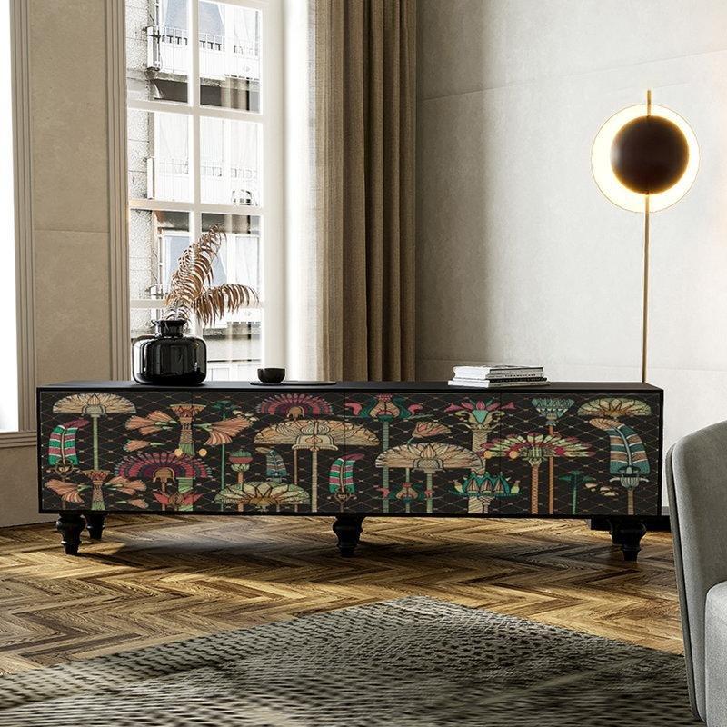 Siyah Cila Vintage Desenli Çok Amaçlı TV Ünitesi 180 cm - 80338