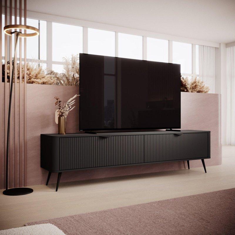 Siyah Çizgili 200 cm TV Ünitesi Yuvarlak Kenarlı Metal Ayaklı - 79060