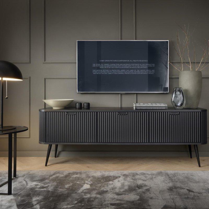Siyah Çizgili TV Ünitesi 168x56 cm Metal Ayaklı - 79081