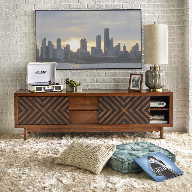 Siyah Detaylı Ahşap TV Ünitesi 85 İnç Uyumlu