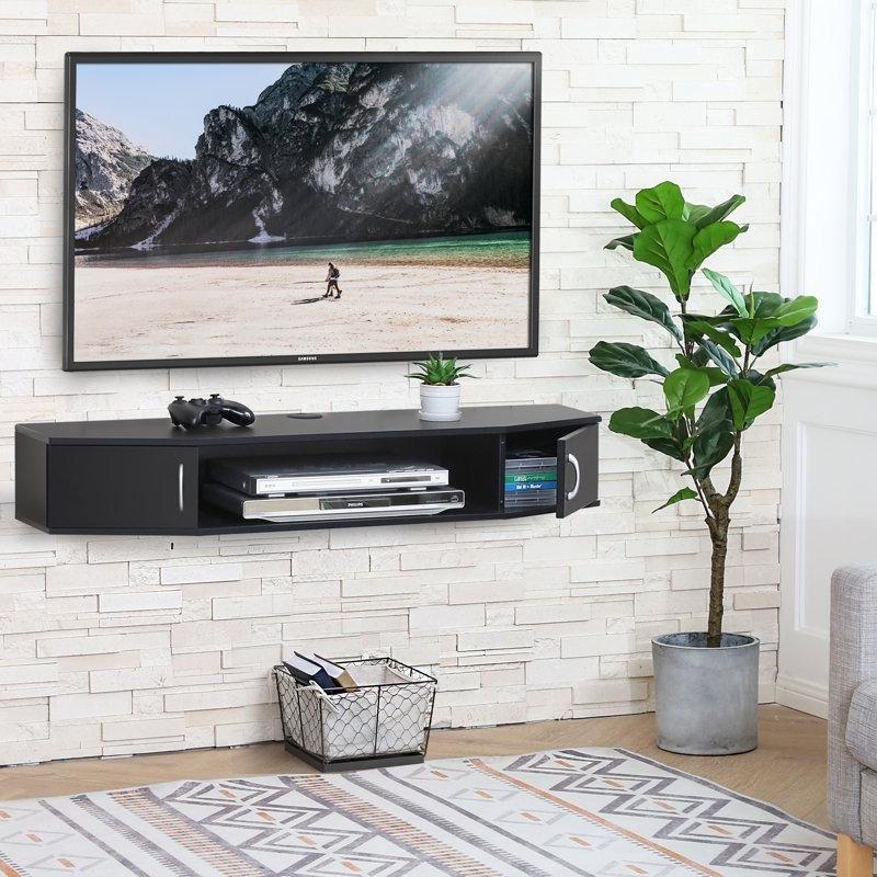 Siyah Endüstriyel Ahşap Duvara Monte TV Ünitesi 110x30x18 cm LED Işıklı - 78520