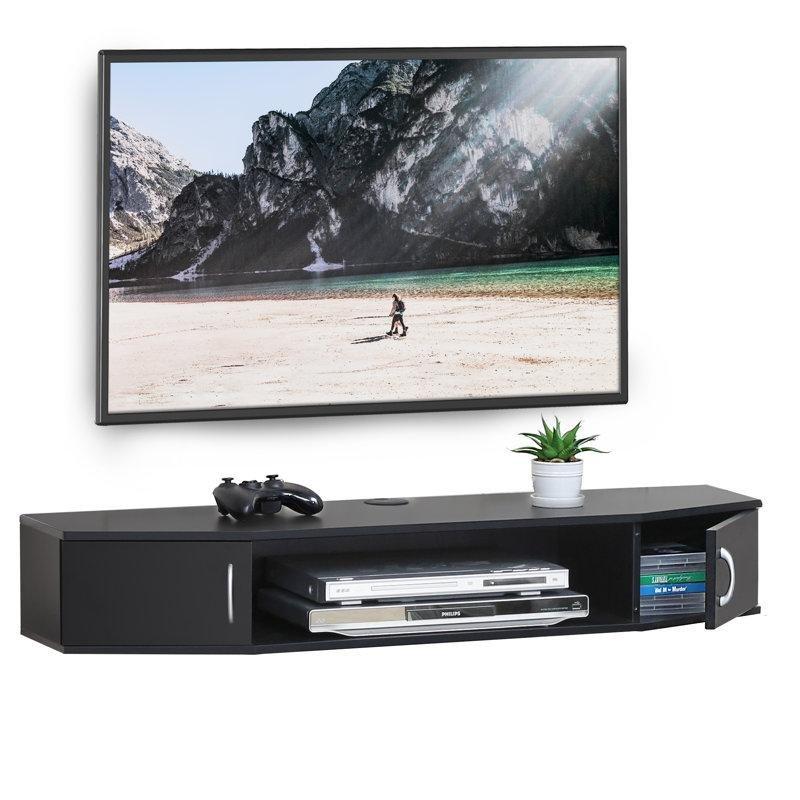 Siyah Endüstriyel Ahşap Duvara Monte TV Ünitesi 110x30x18 cm LED Işıklı - 78520