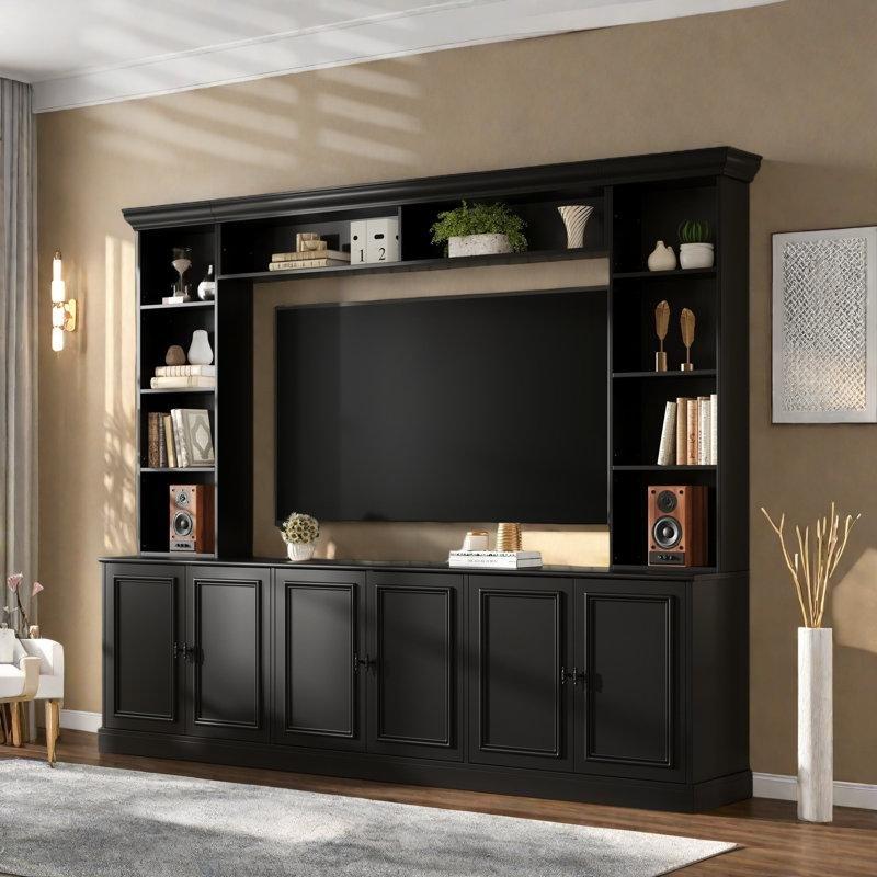 Siyah Endüstriyel Ahşap Kitaplıklı 97 cm Genişliğinde Modern TV Ünitesi