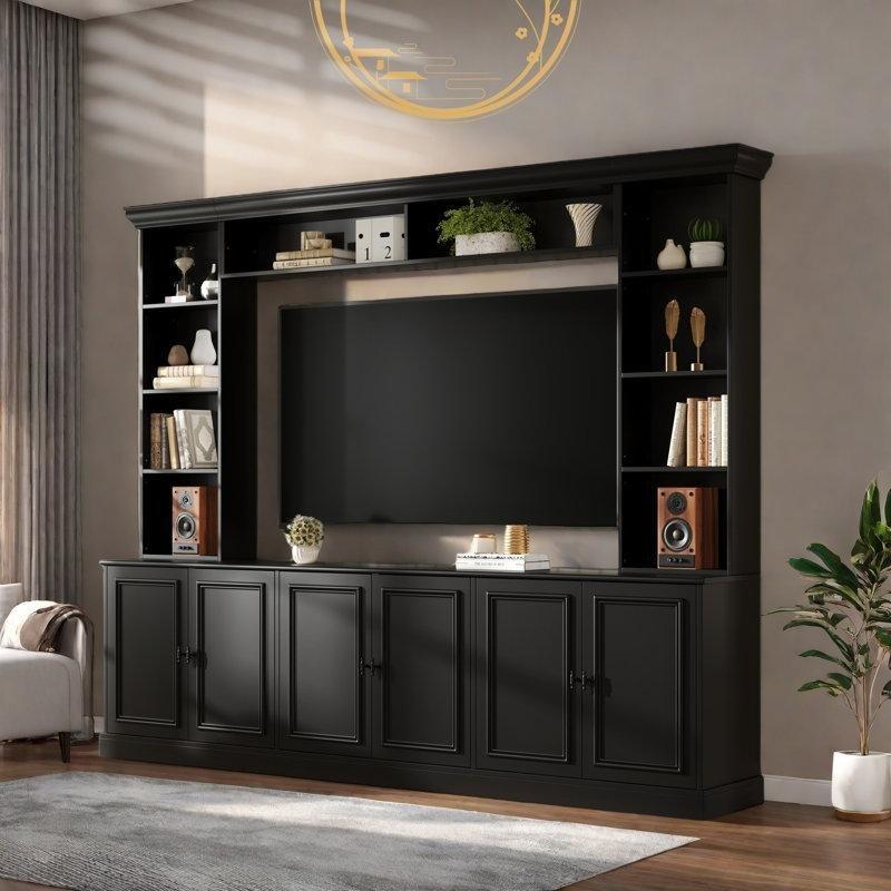 Siyah Endüstriyel Ahşap Kitaplıklı 97 cm Genişliğinde Modern TV Ünitesi