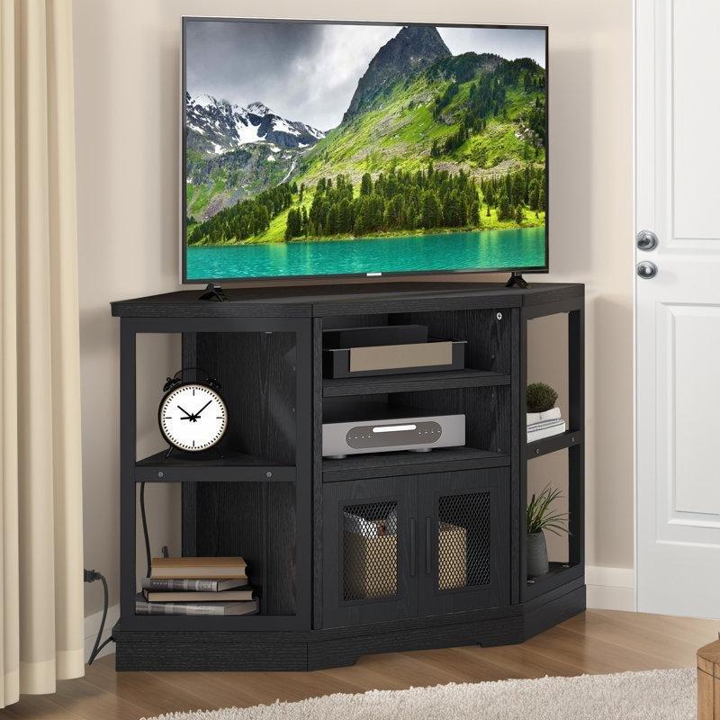 Siyah Endüstriyel Ahşap Köşe TV Ünitesi 71x48x50 cm