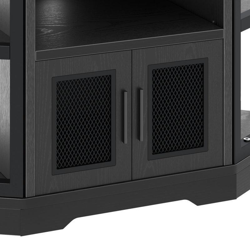 Siyah Endüstriyel Ahşap Köşe TV Ünitesi 71x48x50 cm