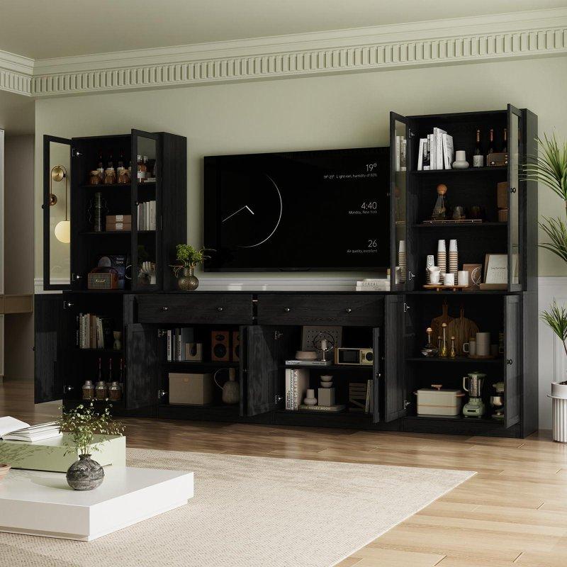 Siyah Endüstriyel Ahşap Modüler TV Ünitesi 280 cm