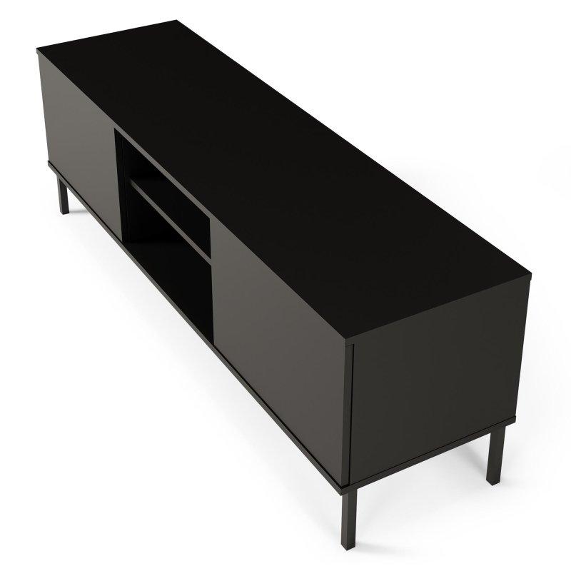 Siyah Endüstriyel Ahşap TV Ünitesi 150x50 cm Açık Kapalı Raflı - 79066